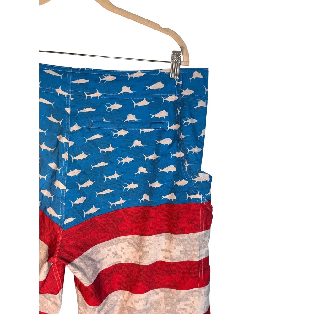 Pelagic Board Shorts Size 38 Fish Flag American Flag Fishing Trunks Patriotic - Picture 3 of 12